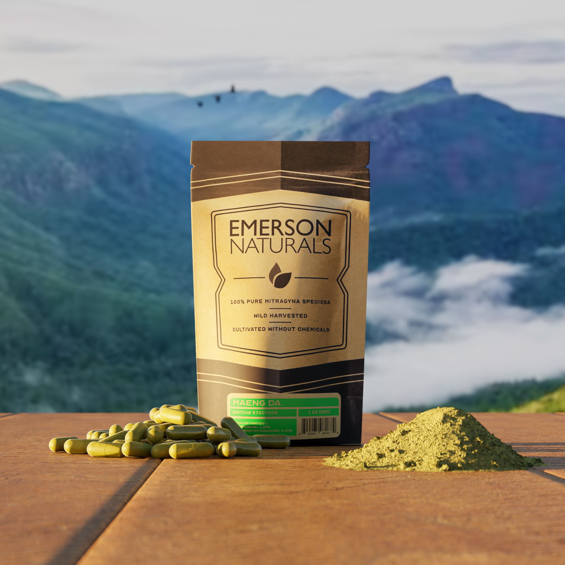 Emerson Naturals Maeng Da product with capsules and powder